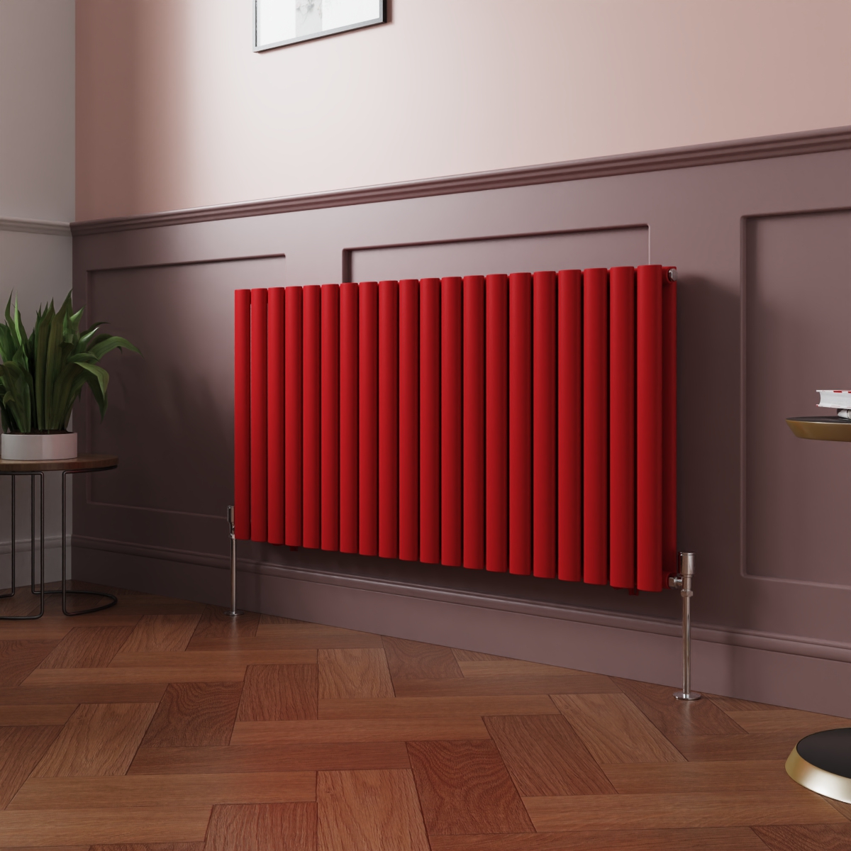 Norden 600 x 1181mm Signal Red Double Oval Column Horizontal Designer Radiator