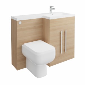 Calm Oak Right Hand Combination Vanity Unit with RAK-Series 600 Toilet & Soft Close Seat & Concealed Cistern - 1100mm