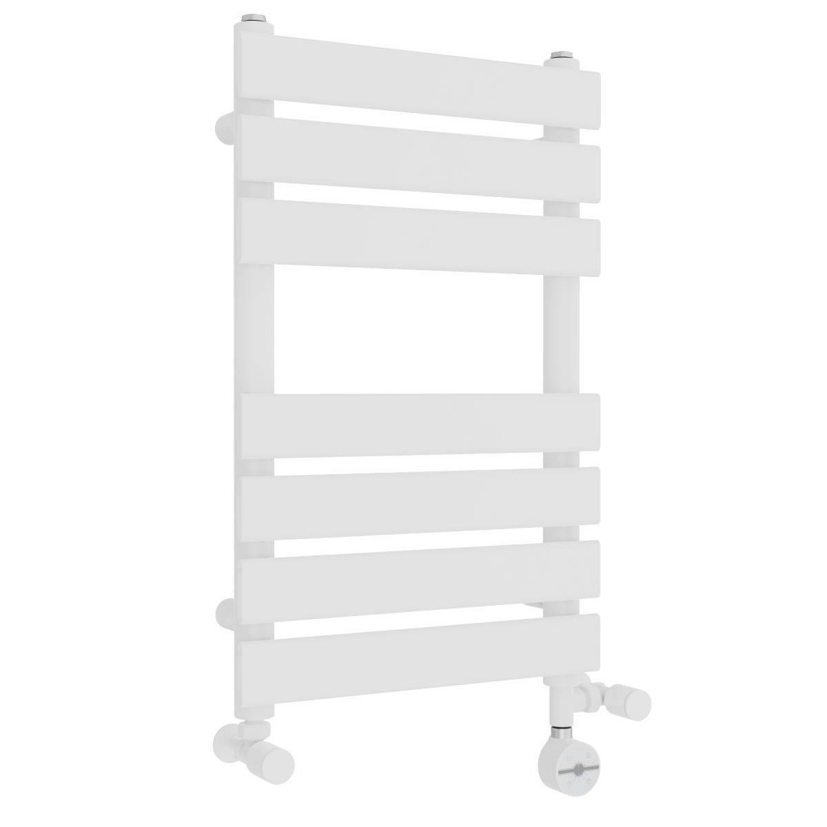 Juva 650 x 400mm Dual Fuel White Flat Panel Thermostatic Touch Control Electric Heated Towel Rail