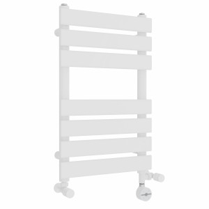 Juva 650 x 400mm Dual Fuel White Flat Panel Thermostatic Touch Control Electric Heated Towel Rail