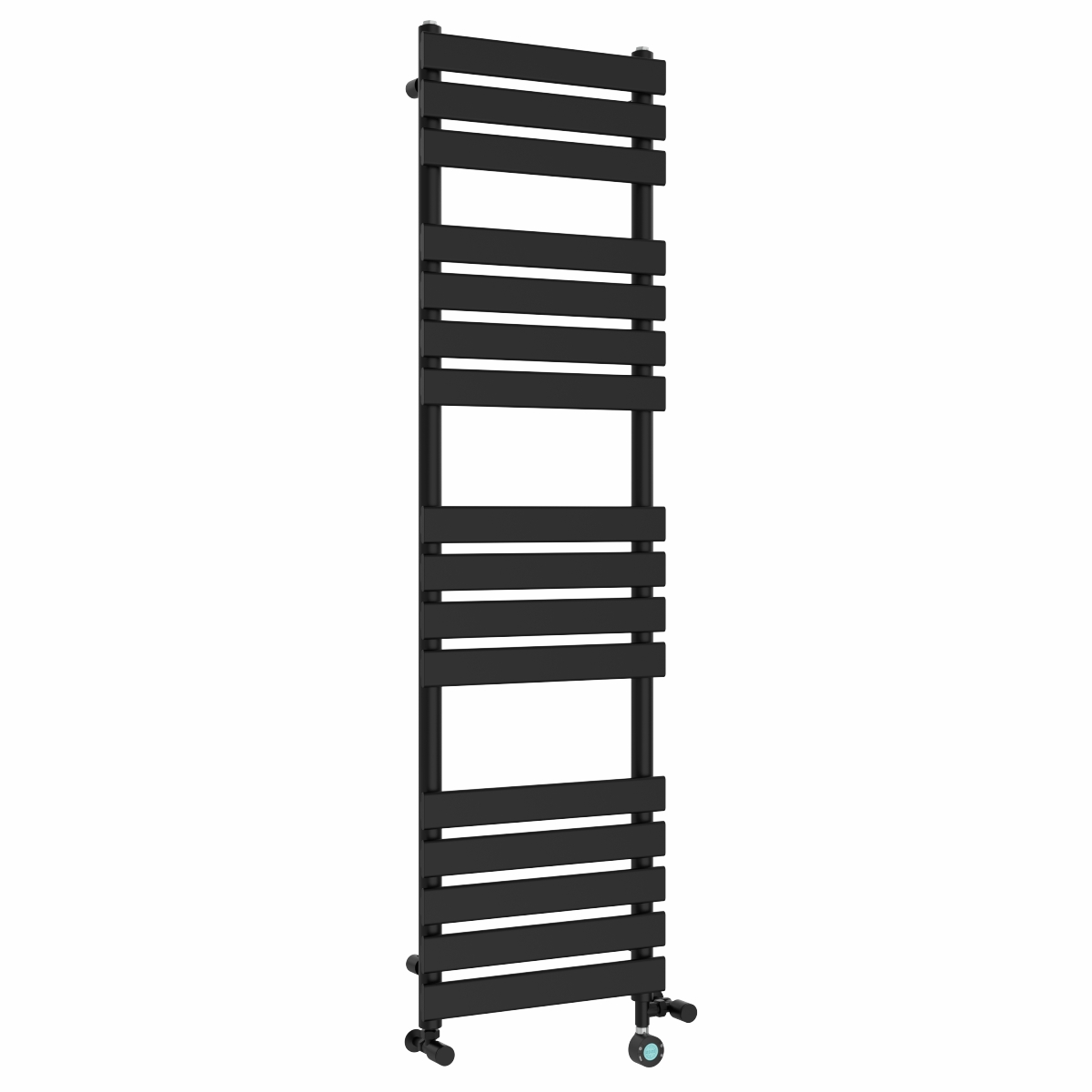 Juva 1600 x 450mm Satin Dual Fuel Black Flat Panel Thermostatic Thermostatic Touch Control Electric Heated Towel Rail