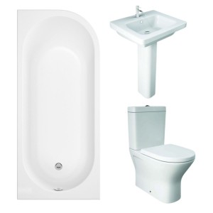 RAK Resort Mini Closed Back Toilet with 550mm Basin Modern Bathroom Suite with J-Shape Bath - Left Handed - 1700mm