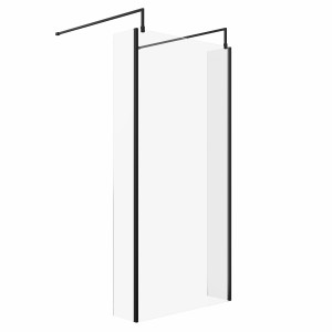 Wasdale 1000mm Black Walk Through Wet Room Screen with 215mm Hinged Return Screens & L- Shape Support Arms