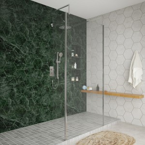 Wasdale 1000mm Chrome Walk Through Wet Room Screen with 300mm Hinged Return Screens & L- Shape Support Arms