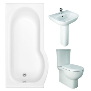 RAK Tonique Close Coupled Closed Back Modern Bathroom Suite with P-Shape Shower Bath and Front Panel - Left Hand - 1675mm