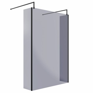Wasdale 1400mm Black Smoked Walk Through Wet Room Screen with 300mm Hinged Return Screens & L- Shape Support Arms