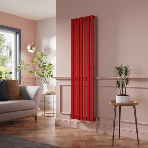 Lulea 1800 x 480mm Signal Red Single Flat Panel Vertical Designer Radiator