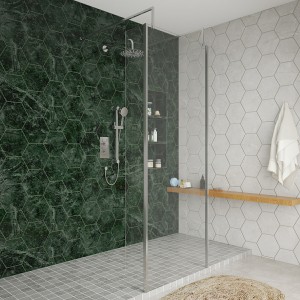 Wasdale 760mm Chrome Walk Through Wet Room Screen with 215mm Hinged Return Screens & L- Shape Support Arms