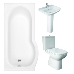 RAK Origin Modern Bathroom Suite with P-Shape Shower Bath and Front Panel - Left Hand - 1675mm