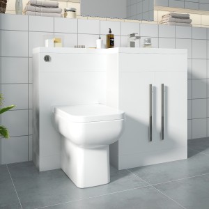 Calm White Right Hand Combination Vanity Unit Basin L Shape with Back to Wall Feel 600 Toilet & Soft Close Seat & Concealed Cistern - 1100mm