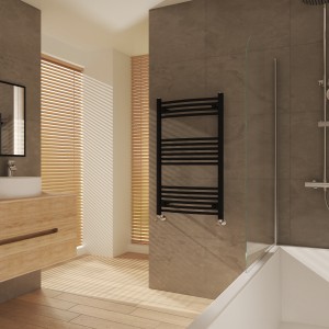 Fjord 1000 x 600mm Curved Black Heated Towel Rail