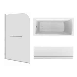Sawley 1800 x 800mm Straight Bath Single Ended with Front Panel and Round Chrome Bath Screen with Towel Rail