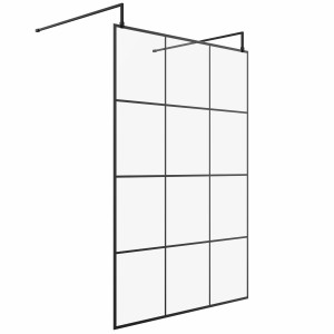 Wasdale 1400mm Black Grid Walk Through Wet Room Screen With L-Shape Support Arms