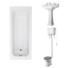 Wellington High Level Toilet with Grey Seat & 560mm 2 Tap Hole Basin with 1700 x 700mm Traditional Straight Bath Single Ended