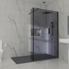 Wasdale 1200mm Wet Room Screen with 200mm Hinged Wet Room Return Screen - Black Smoked