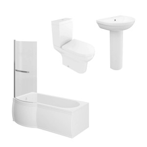 Calgary 1500mm Left Hand P Shape Shower Bath Suite