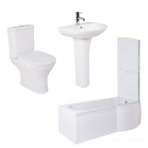 Fresh Curved Bathroom Suite with Right Hand P Shape Shower Bath