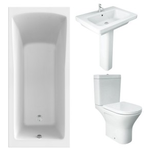 RAK Resort Mini Open Back Toilet with 650mm Basin Modern Bathroom Suite and Single Ended Bath - 1700 x 750mm