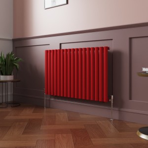 Norden 600 x 1004mm Signal Red Single Oval Column Horizontal Designer Radiator