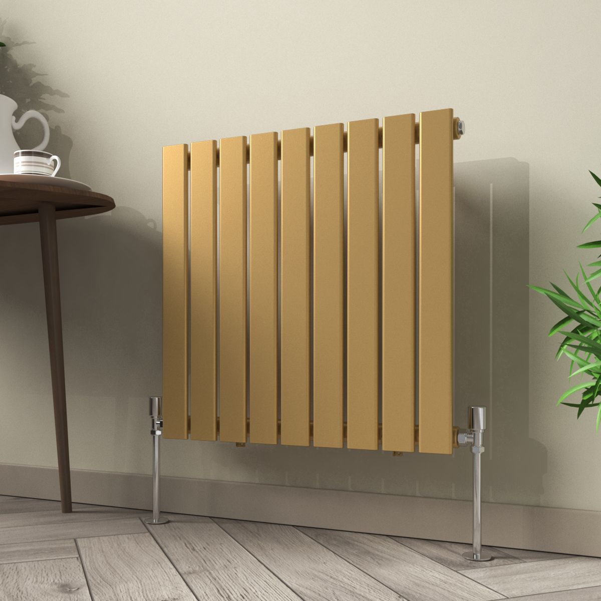 Karlstad 600 x 614mm Metallic Gold Single Flat Panel Horizontal Designer Radiator