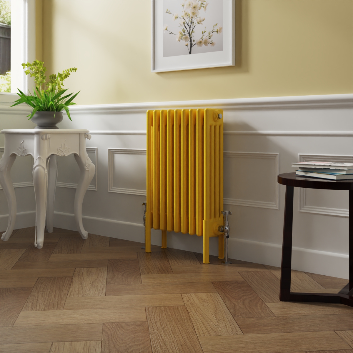 Bern 600 x 425mm Zinc Yellow Four Column Horizontal Traditional Radiator