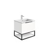 Reid 600mm LED Vanity Unit, Smooth White Basin with Black Frame and Shelf - Matt White