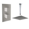Beauly Chrome Twin Square Handle Concealed Valve with 200mm Square Shower Head and Ceiling Arm (1 Outlet)
