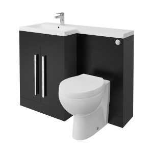 Calm Matt Black Left Hand Combination Vanity Unit Basin L Shape with Back to Wall Splash Toilet & Soft Close Seat & Concealed Cistern - 1100mm