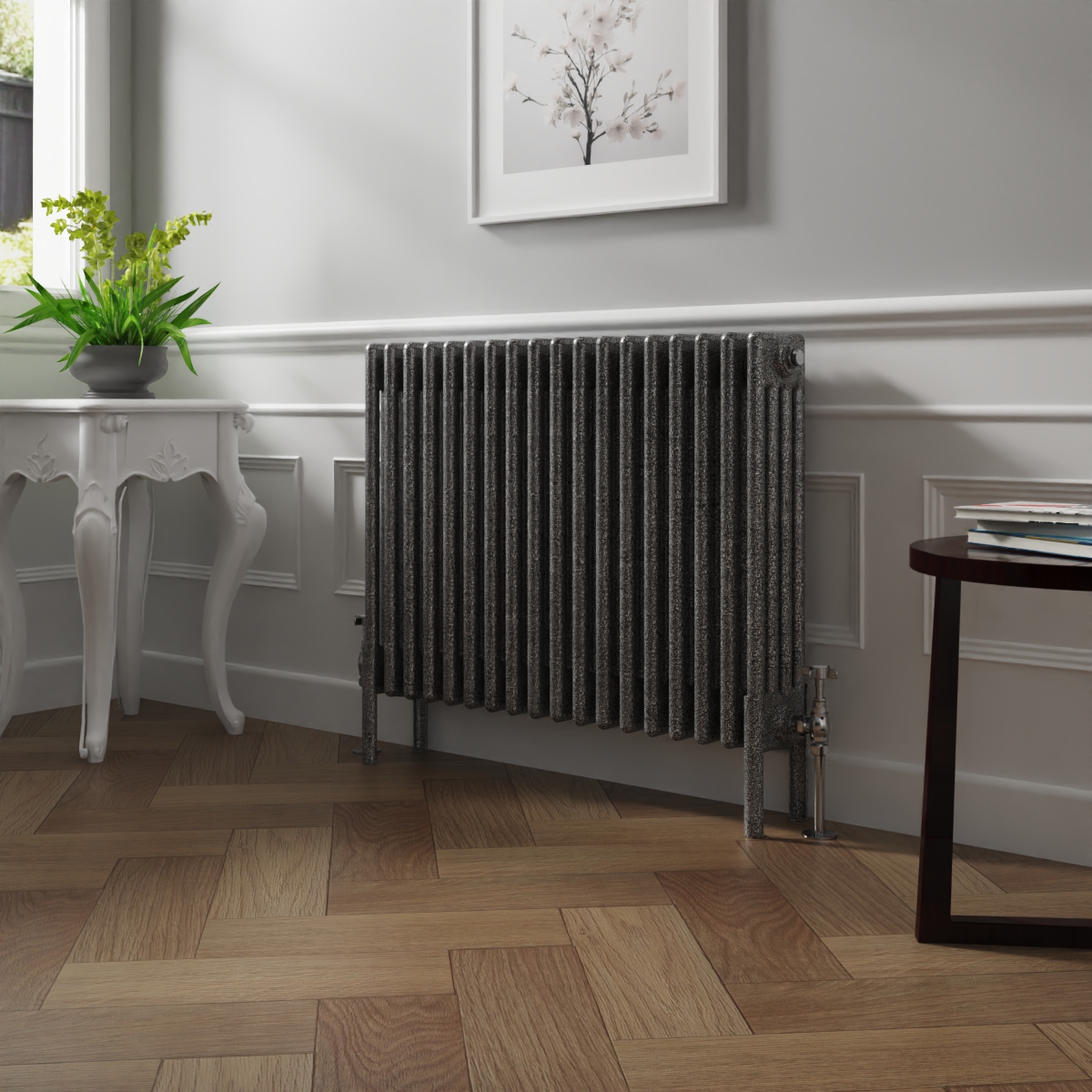 Bern 600 x 830mm Black Silver Four Column Horizontal Traditional Radiator