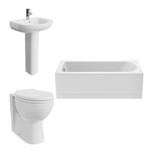 Splash Bathroom Suite with Back to Wall Toilet and Essential Single Ended Bath 1700 x 700mm - Front Bath Panel Included