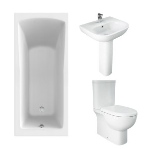 RAK Tonique Close Coupled Closed Back Modern Bathroom Suite and Single Ended Bath with Front Panel - 1600 x 700mm