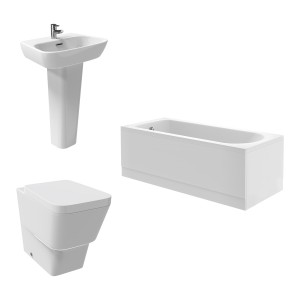 Aria Bathroom Suite with Back to Wall Toilet and Essential Single Ended Bath 1600 x 700 - Front & End Panel Included