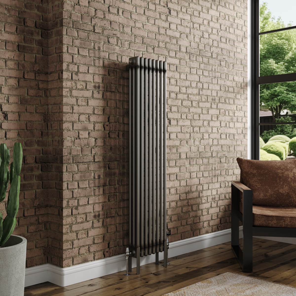 Bern 1500 x 380mm Raw Metal Triple Column Vertical Traditional Radiator