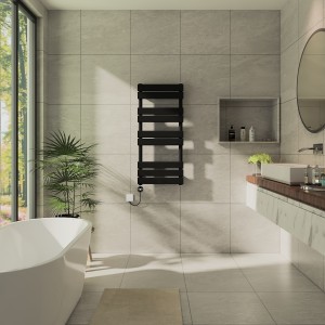 Juva 1000 x 450mm Satin Black Flat Panel Thermostatic Touch Control Electric Heated Towel Rail