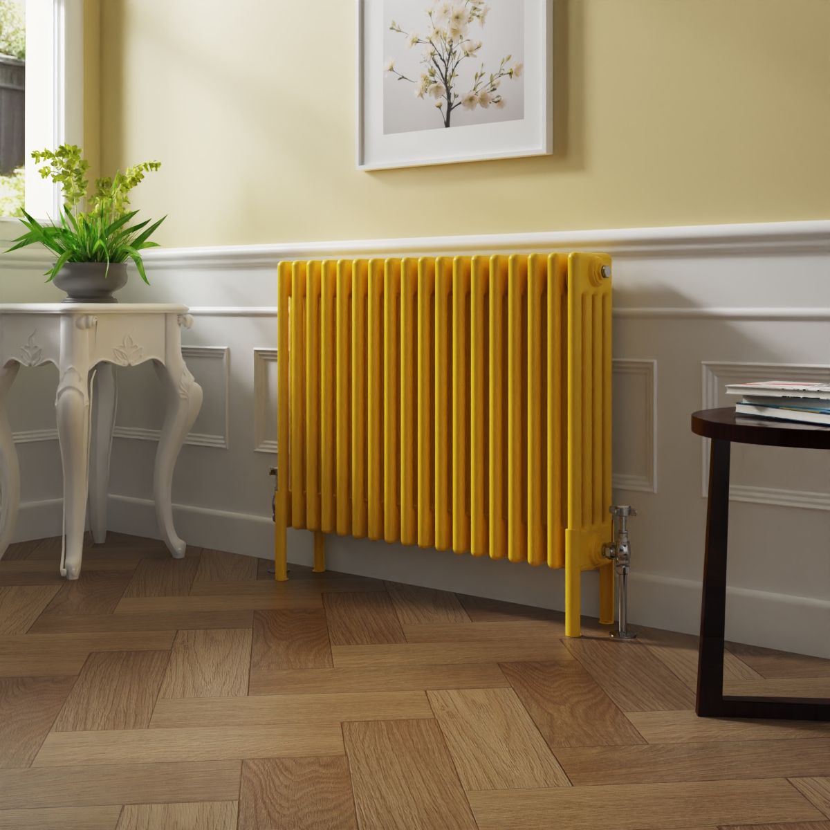 Bern 600 x 830mm Zinc Yellow Four Column Horizontal Traditional Radiator
