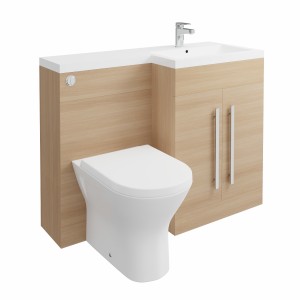 Calm Oak Right Hand Combination Vanity Unit with Rak-Resort Toilet & Soft Close Seat & Concealed Cistern - 1100mm