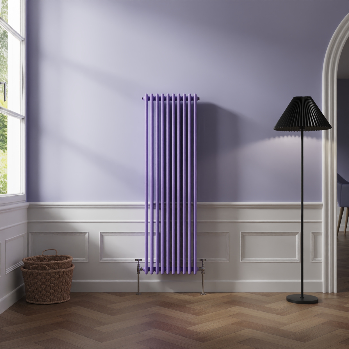 Bern 1500 x 470mm Elegant Purple Triple Column Vertical Traditional Radiator
