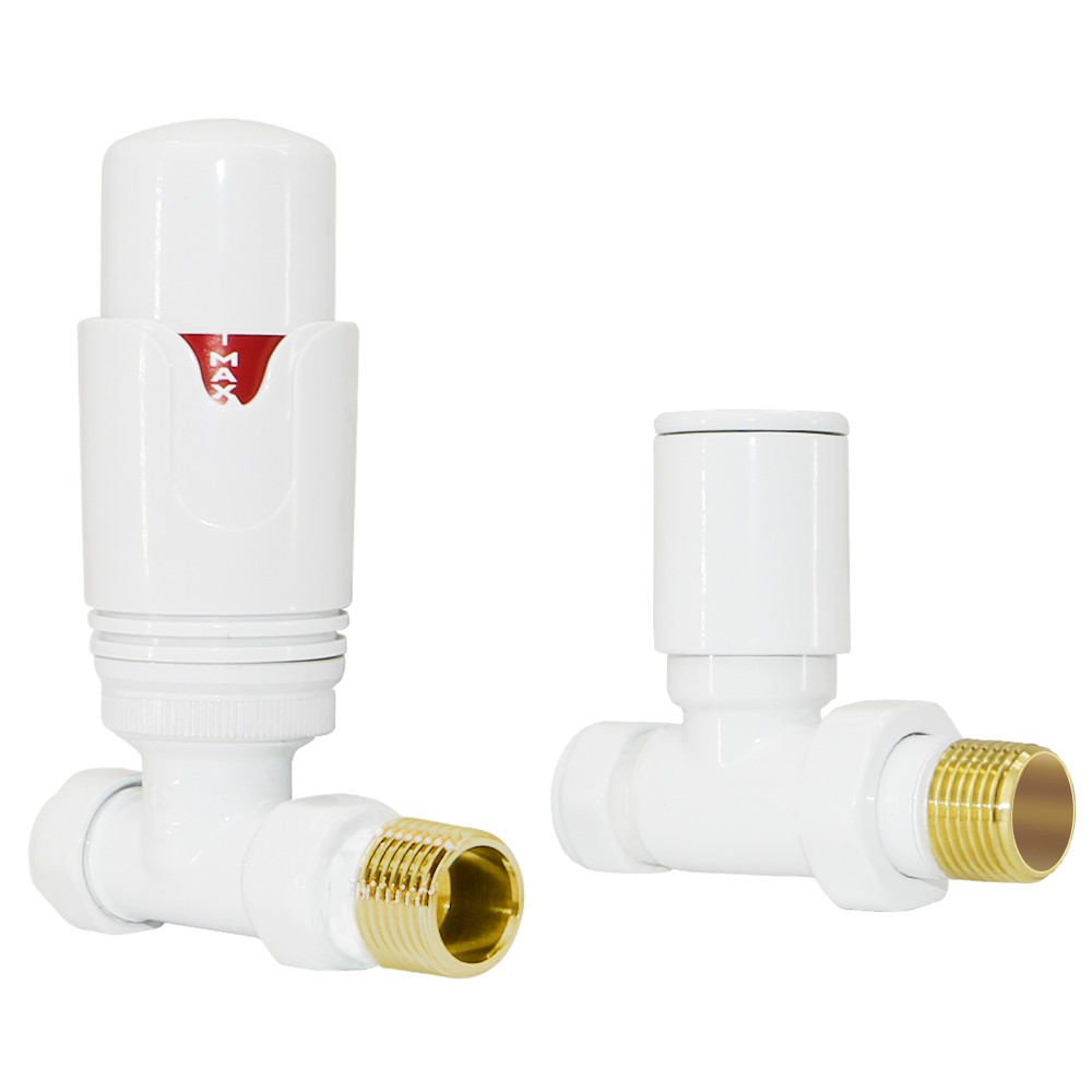 15mm White Thermostatic Straight Designer Radiator Valves