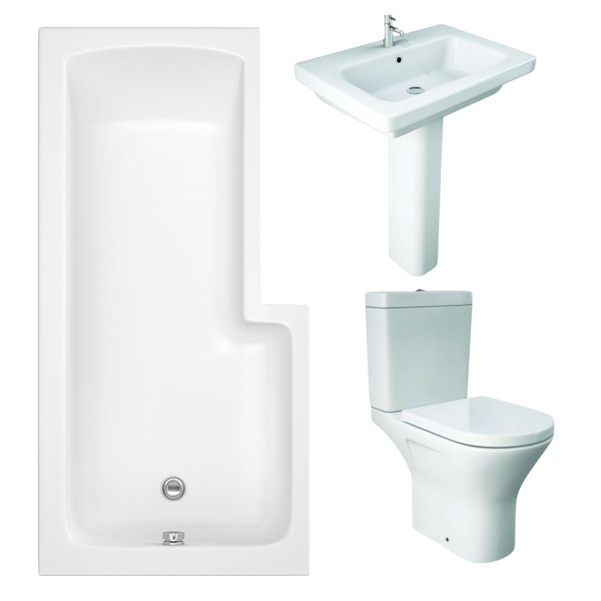 RAK Resort Mini Open Back Toilet with 650mm Basin Modern Bathroom Suite with L-Shape Shower Bath - Left Hand - 1700mm