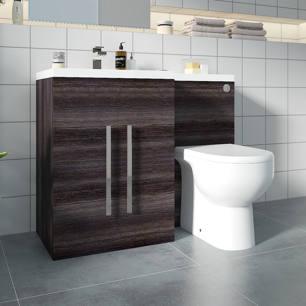 Calm Grey Left Hand Combination Vanity Unit with RAK-Tonique Toilet & Soft Close Seat & Concealed Cistern - 1100mm