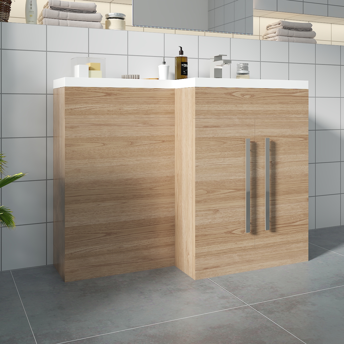 Calm Light Oak Right Hand Combination Vanity Unit Set (No Concealed Cistern, No Toilet)