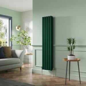 Lulea 1600 x 340mm Moss Green Double Flat Panel Vertical Designer Radiator
