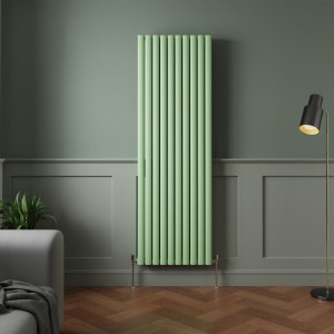 Norden 1800 x 591mm Pastel Green Double Oval Column Vertical Designer Radiator