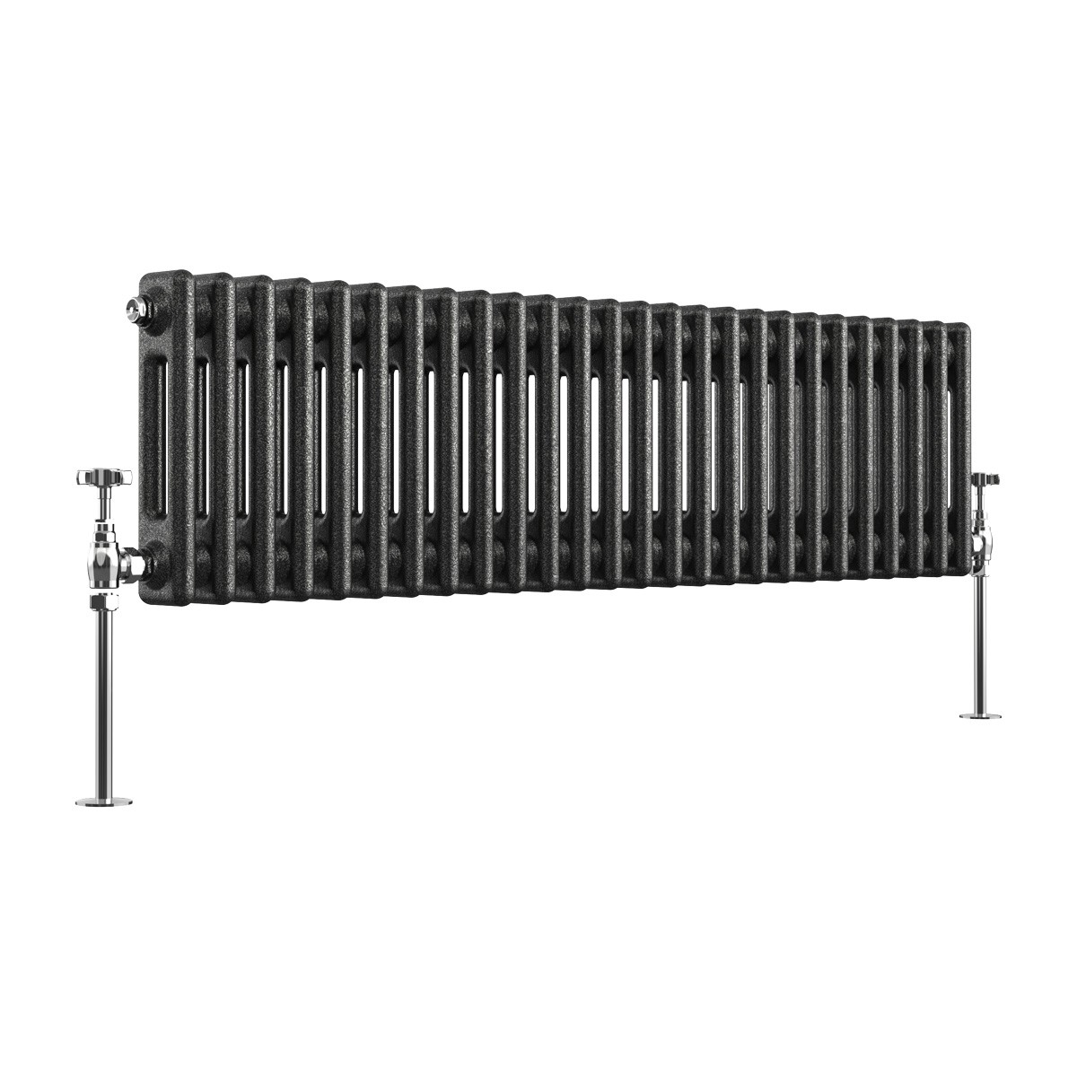 Bern 300 x 1190mm Black Silver Double Column Horizontal Traditional Radiator