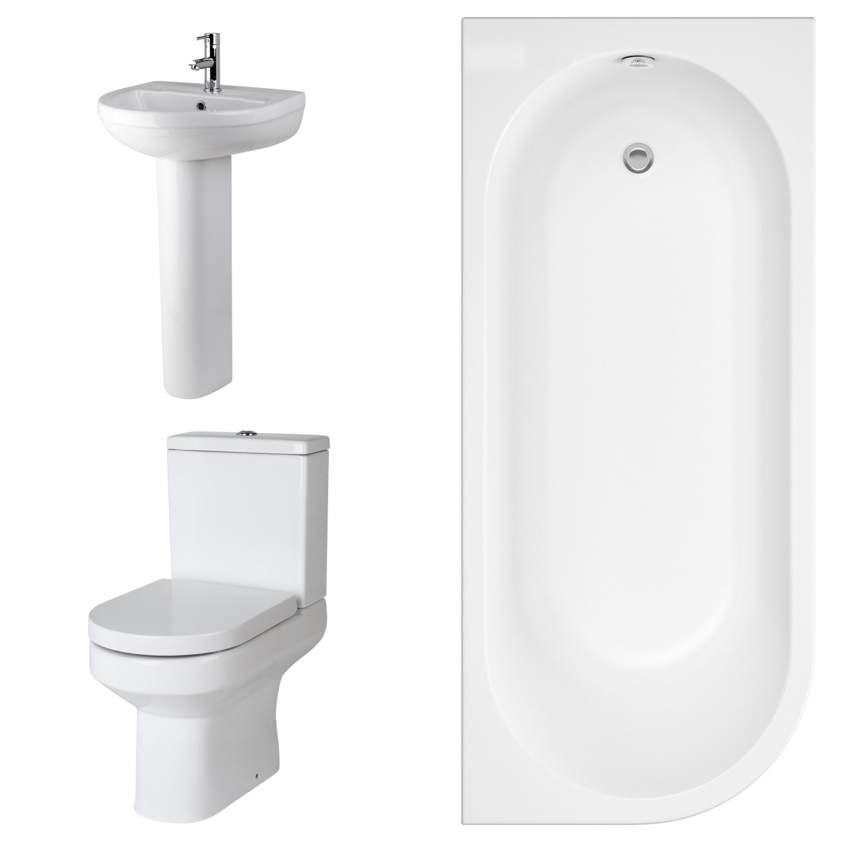 Calgary Modern Bathroom Suite with J-Shape Bath - Right Handed - 1700mm