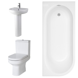 Calgary Modern Bathroom Suite with J-Shape Bath - Right Handed - 1700mm