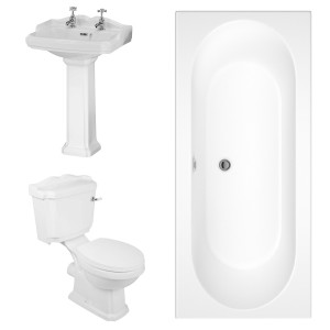 Abbey Traditional Bathroom Suite with Double Ended Bath - 1800 x 800mm