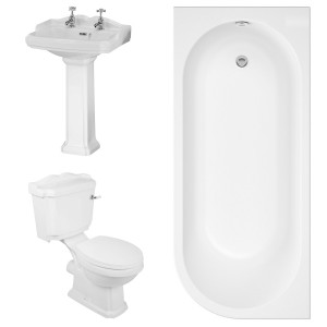 Abbey Traditional Bathroom Suite with J-Shape Bath - Left Handed - 1700mm