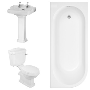 Abbey Traditional Bathroom Suite with J-Shape Bath - Right Handed - 1700mm