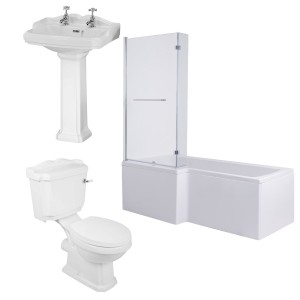 Abbey Traditional Bathroom Suite with L-Shape Shower Bath - Left Hand - 1500mm